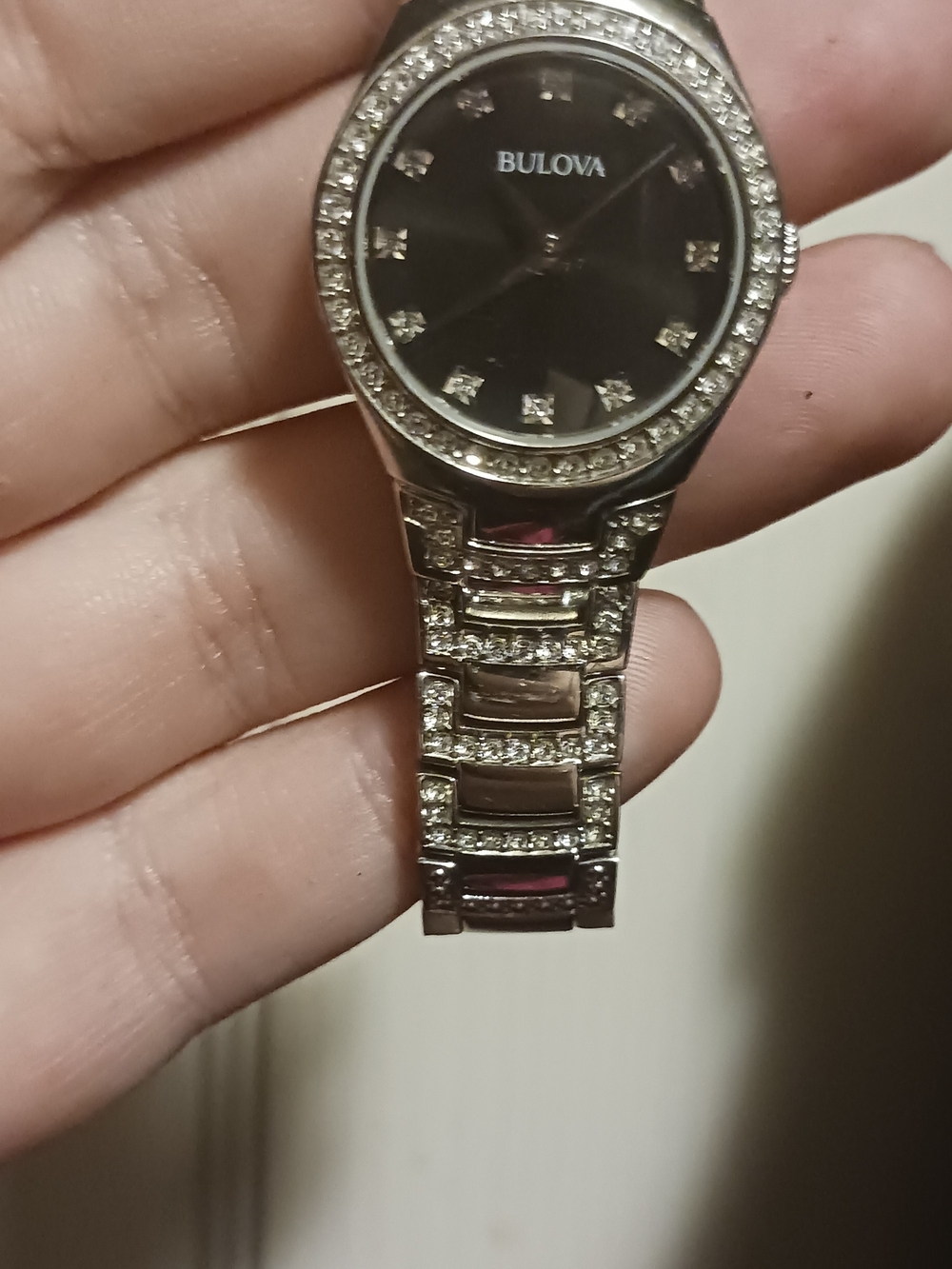 Bulova Women’s Silver Crystal Accent Black Dial Watch